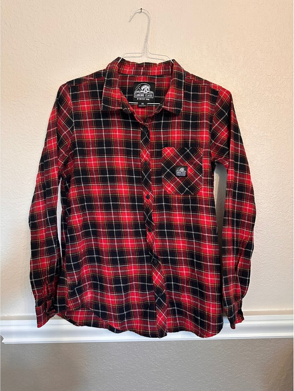 Lurking Class by Sketchy Tank Flannel Shirt Womens Medium Plaid Skull Butterfly